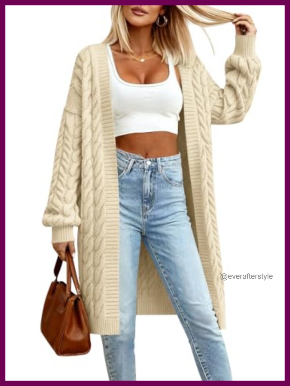PRETTYGARDEN Cable Knit Open Front Cardigan Long Sleeve Sweater with Pockets